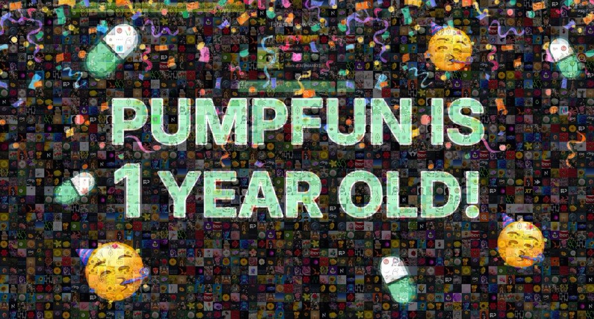 pump fun officially turns 1 today!!! 🥳🥳🥳

from ups &amp; downs, tops &amp; bottoms, we want to thank every single one of our users for making pumpfun what it is today 🫵🥲

our users TRULY put the FUN in pump fun, and we can’t wait to see what this golden year will bring 💚🤍
