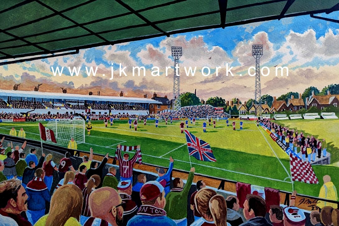 JKMartwork's tweet photo. HI @shoearmy @CobblersToMe painting ive done of #NTFC #countyground ,prints are available just £15 a3 size @ https://t.co/lwlE5y0HcS RT's appreciated https://t.co/uz7ra8cHmb