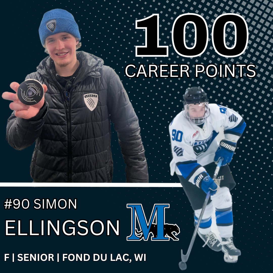 marianachad2's tweet photo. 🔋100. A milestone moment. Congrats to senior Simon Ellingson on hitting 100 career points with 49 goals and 51 assists in 77 games! He becomes the 4th player in our history to hit 100! 📢 #SabreHockey #SabrePride https://t.co/xNqYpzheqt