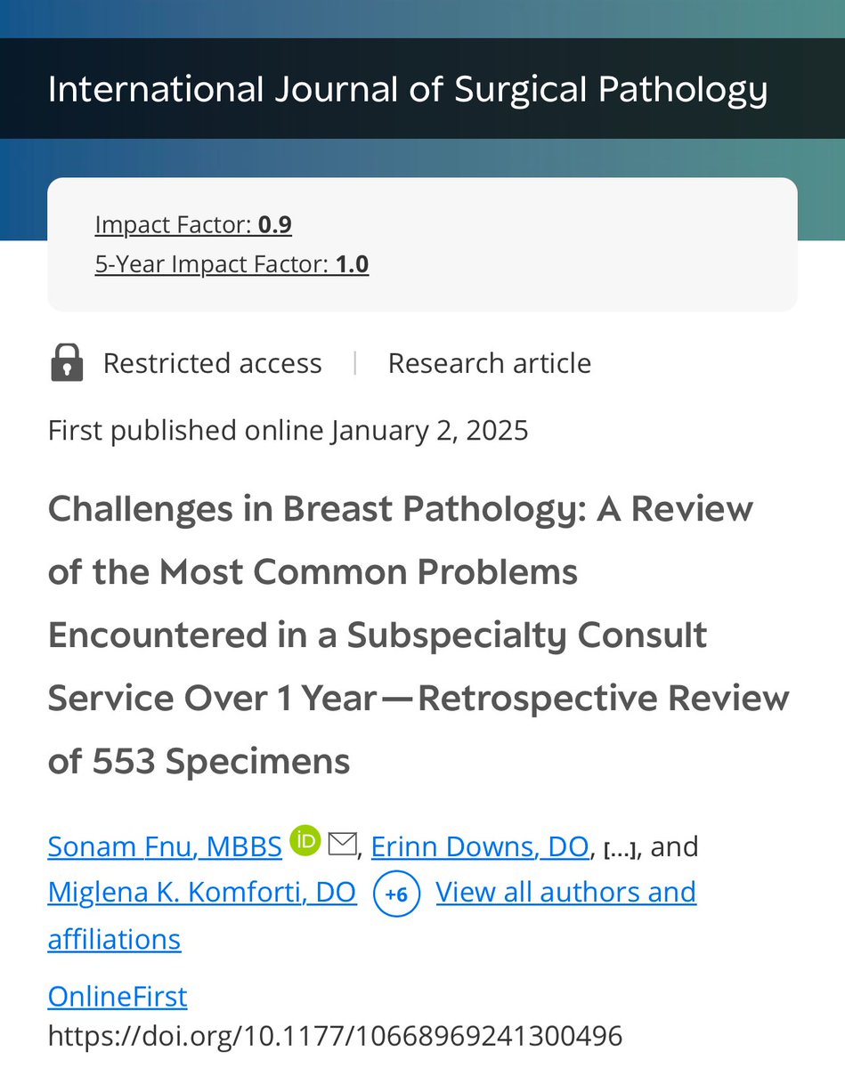 Delighted to share that our paper has been published finally. ☺️🙃

Link: journals.sagepub.com/doi/abs/10.117…

#pathtwitter #pathologyMatch2025 #breastpath #pathX #pathmatch