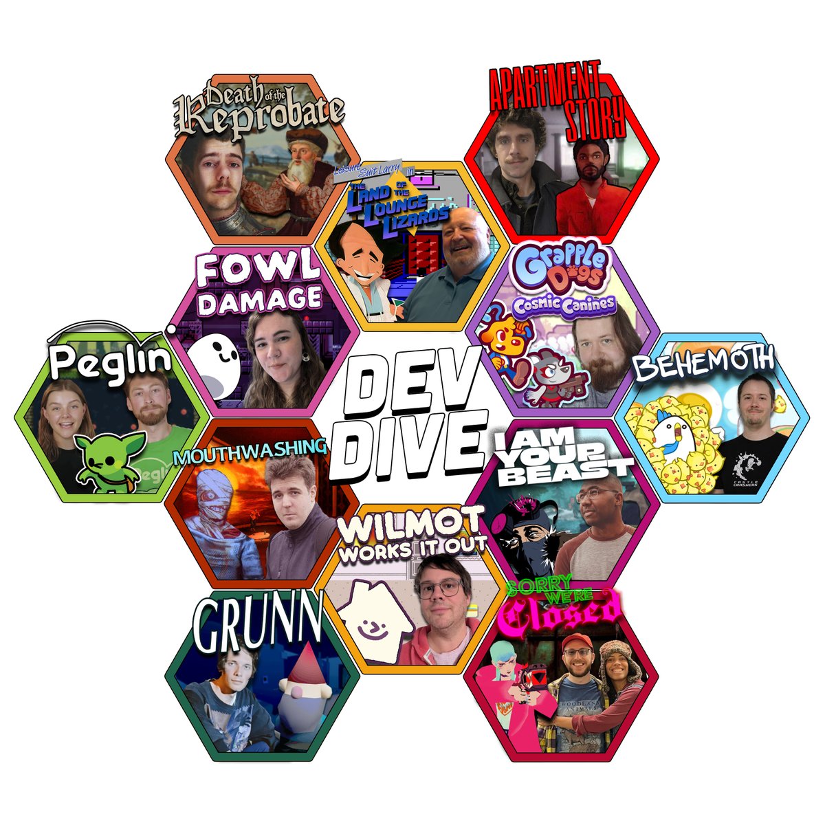 What's that? Dev Dive has doubled in size? That's right- there are officially a DOZEN episodes of my Game Developer interview show Dev Dive! Every six interviews I'll update this graphic with the new wonderful people I've gotten the pleasure of learning from.