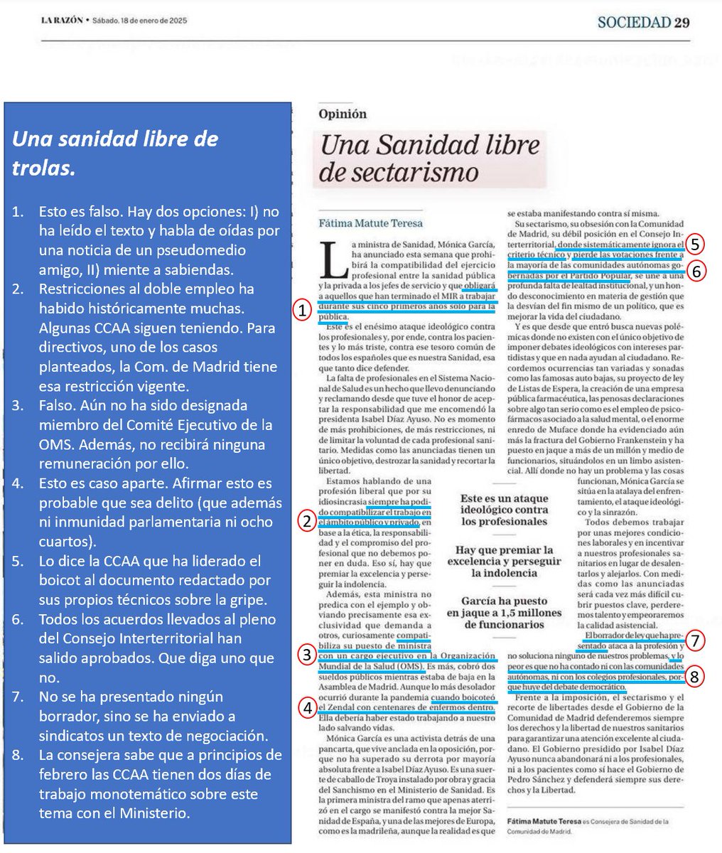 ¿Sabéis aquello de "no le dice la verdad ni al médico"?

Pues se han juntado la Consejera de Sanidad de la Comunidad de Madrid ("Fátima Quirón", como la conoce M.A.R) y La Razón para hacer un perfect.

Aquí tenéis (hay más trolas, pero no me cabían).