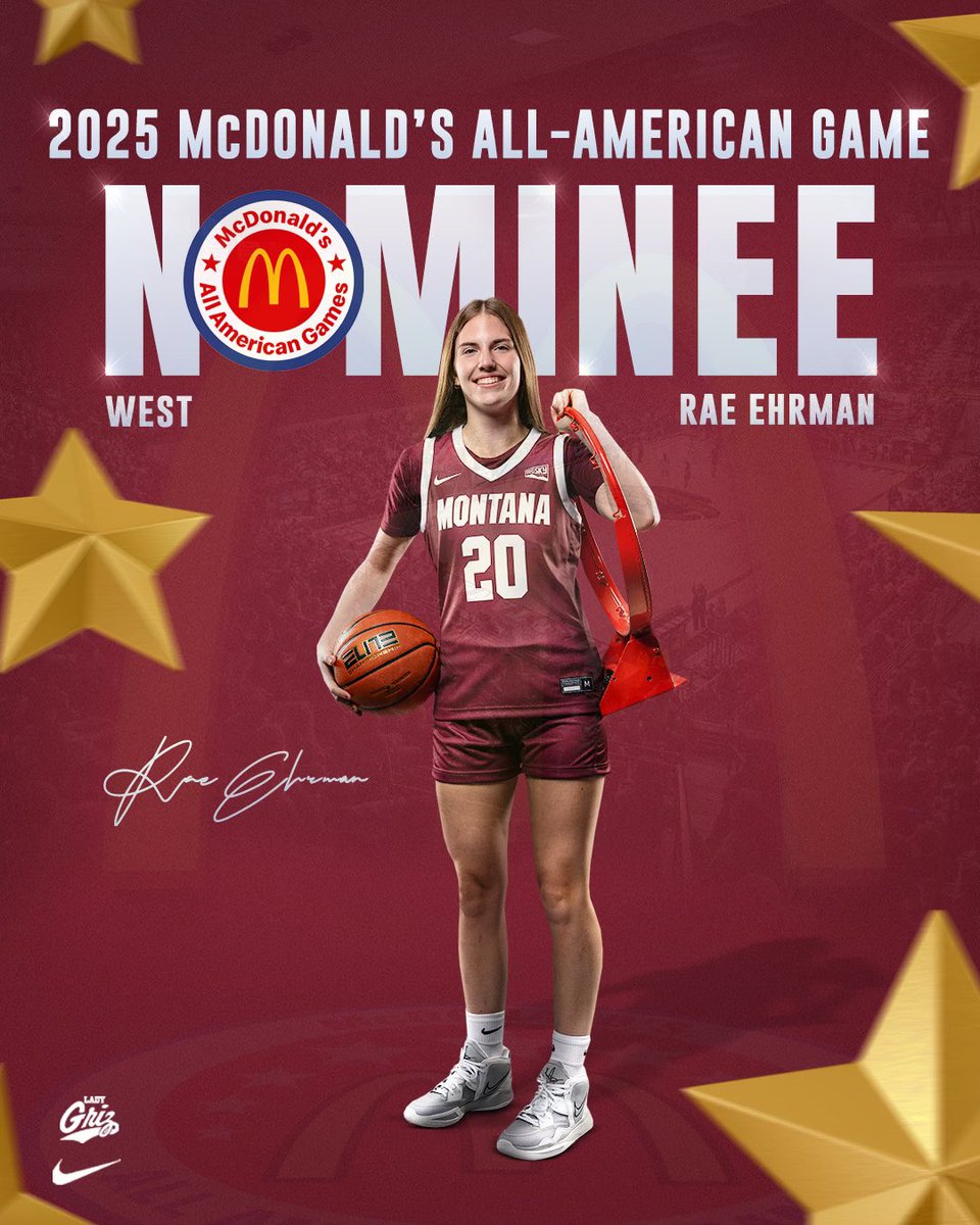 Montana Lady Griz (@montanagrizwbb) on Twitter photo Congrats to future Lady Griz <a href="/RaeEhrman/">Remington “Rae” Ehrman</a> on her nomination for the 2025 <a href="/McDAAG/">McDonald's All American Games</a> West Team! 🍔🍟
#GoGriz Congrats to future Lady Griz <a href="/RaeEhrman/">Remington “Rae” Ehrman</a> on her nomination for the 2025 <a href="/McDAAG/">McDonald's All American Games</a> West Team! 🍔🍟
#GoGriz