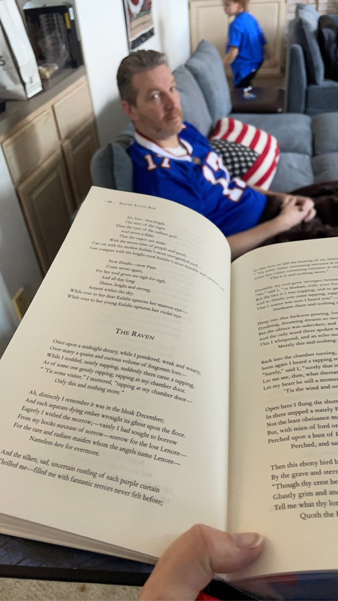 ivysiebert26's tweet photo. I asked Wes if he wanted me to do a dramatic reading of Edgar Allen Poe’s “The Raven” before the game tonight and he said the only Allen we rep in this house is Josh Allen 🙄 https://t.co/vsDDhH1gn4