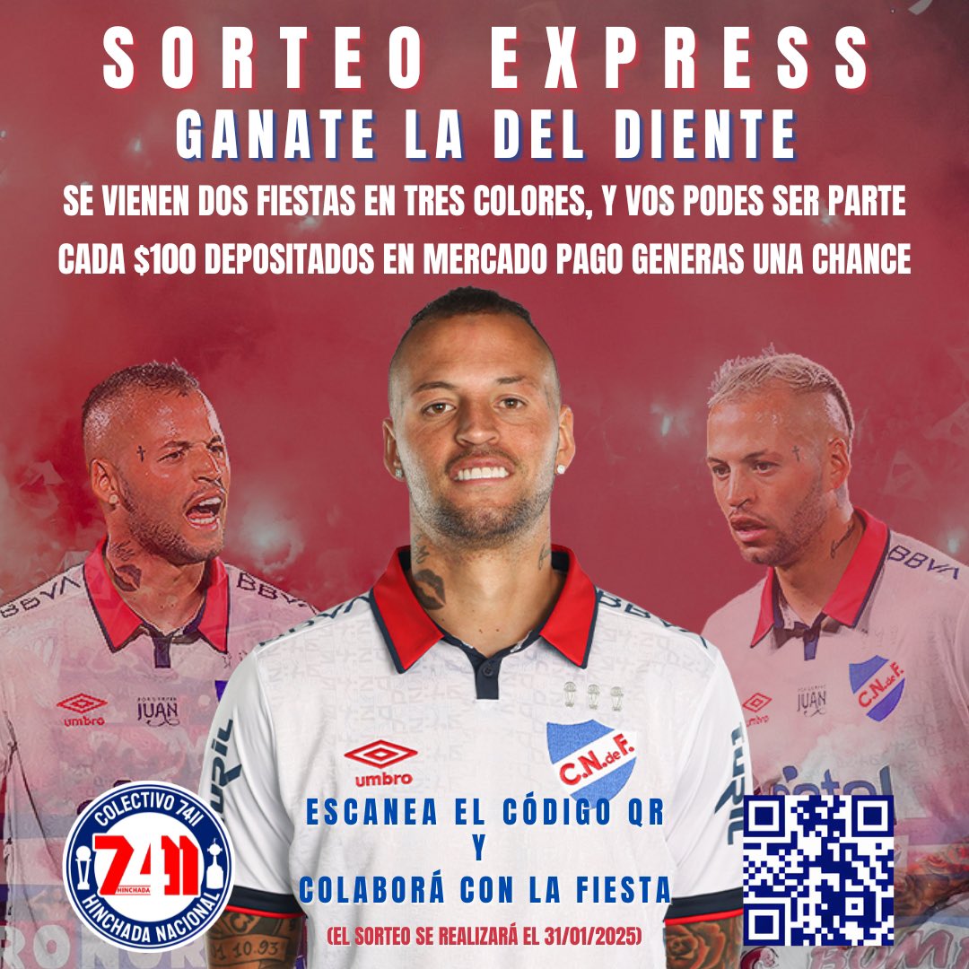 𝗟𝗔 𝗙𝗜𝗘𝗦𝗧𝗔 𝗟𝗔 𝗛𝗔𝗖𝗘𝗠𝗢𝗦 𝗘𝗡𝗧𝗥𝗘 𝗧𝗢𝗗𝗢𝗦 🇫🇷

Precisamos la ayuda de todos para demostrar una vez más que la fiesta SIEMPRE es EN TRES COLORES.

Además te podes ganar la camiseta del “Diente” López. Cada $100 depositados en Mercado Pago generas 1 chance.