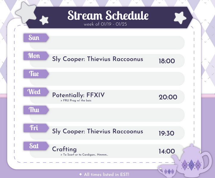 LiahFoxtrot's tweet photo. I'm finally feeling better, so let's get on with being alive! My main  goals this week are to progress as much as possible in Sly Cooper:  Thievius Raccoonus, and see how feasible it is to stream my FRU prog  with the group I'm in! 

 🍵: https://t.co/wYfDPSRSfK https://t.co/Vo5UunIKla