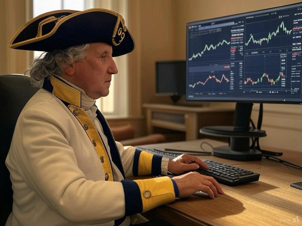 George Washington minting the first presidential meme coin (1791, colorized)