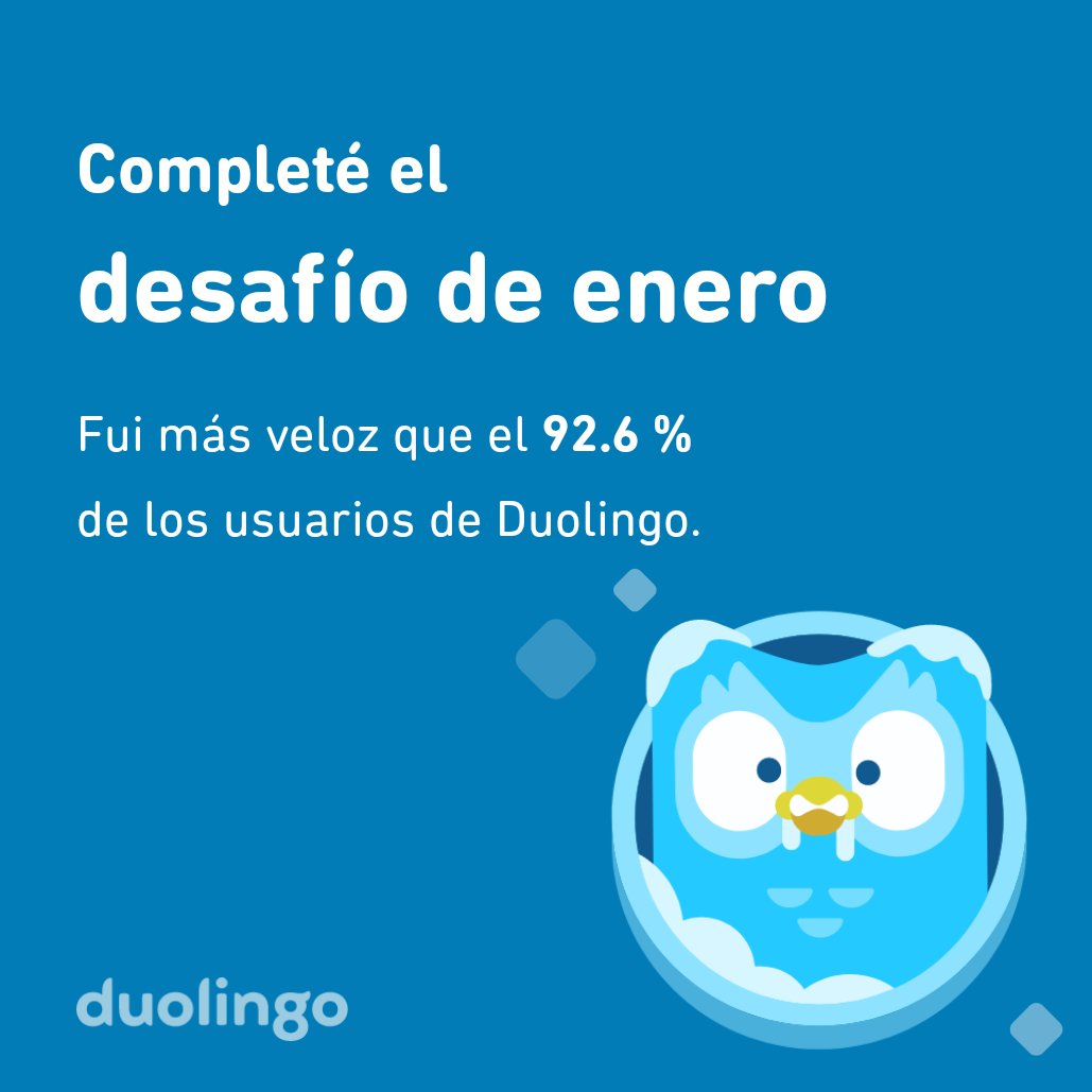 Rubiel27's tweet photo. ¡Completé el desafío de enero más rápido que el 92.6 % de los usuarios de Duolingo! https://t.co/QD0E64PwAu