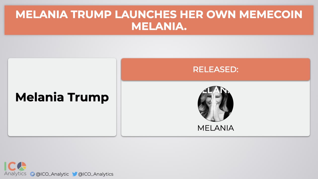 ICO Analytics #StandWithUkraine 🇺🇦 on X: "$TRUMP meme coin is down 40% as @MELANIATRUMP launches her own memecoin $MELANIA. According to the recent tweet Melania Trump enters the meme coin market with