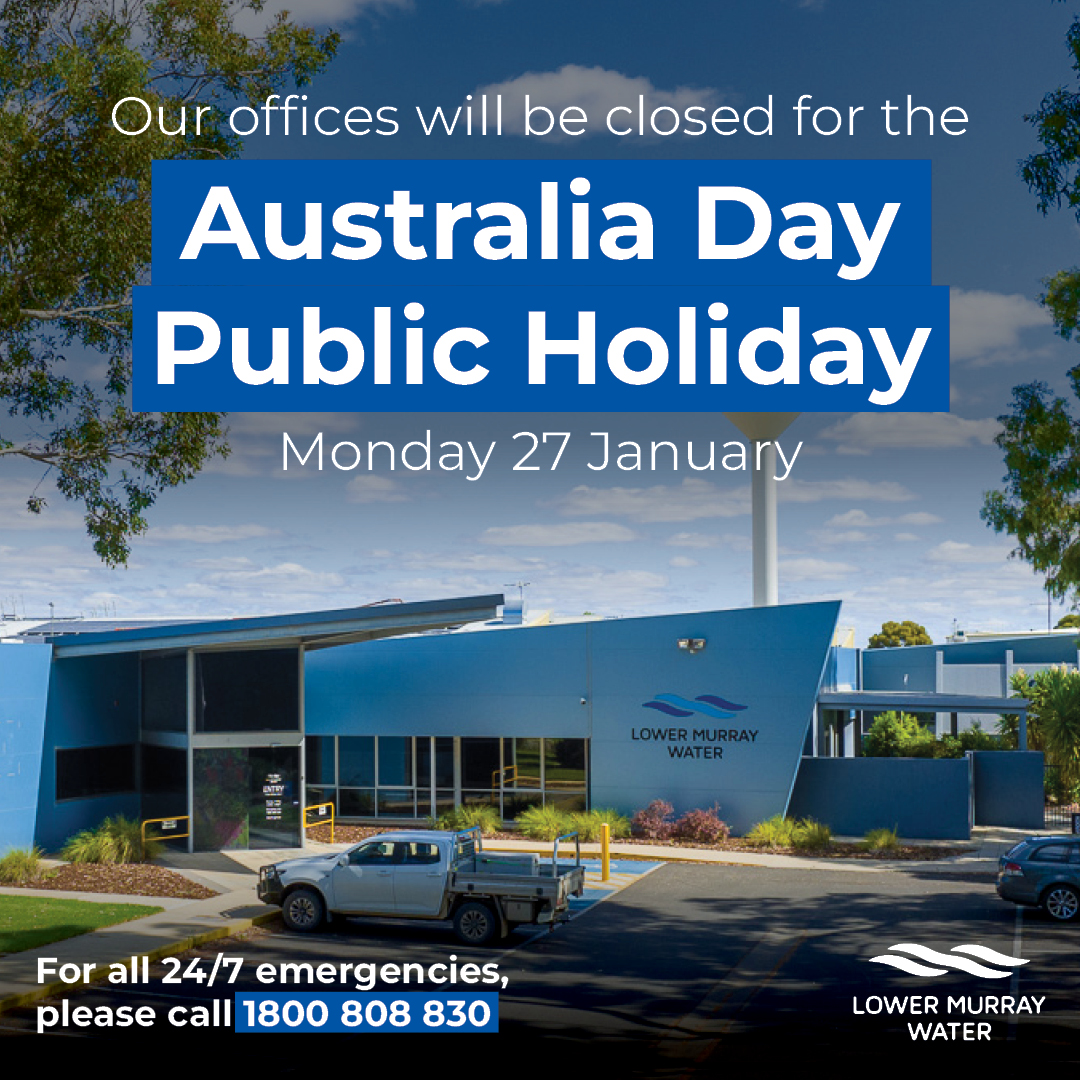 Our Mildura, Swan Hill and Kerang offices will be closed on Monday 27 January for the Australia Day public holiday.

For all emergencies and 24-hour faults, please call 1800 808 830.

For all non-urgent requests, please lodge a ticket via our website - bit.ly/3tcPART