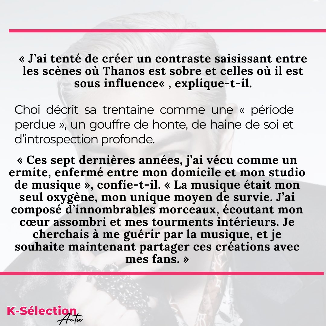 ALTKSELECTION's tweet image. Dans un entretien exclusif et poignant avec le média coréen #TKT, l’ancien membre du groupe #BIGBANG, Choi Seung-hyun, connu sous le nom de T.O.P, sort enfin de onze années de silence. 

Une confession bouleversante qui nous plonge dans les méandres d’une âme tourmentée, alors