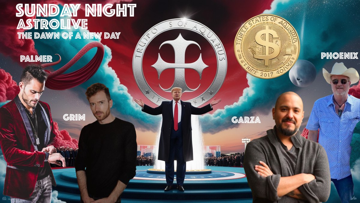 AstroLive tonight, is a star studded line up with David "The Leo King" Palmer <a href="/theleokingdom/">The Leo King</a> Mario Garza, <a href="/symbolstudies/">Symbolic Studies</a> Evan Nathaniel Grim <a href="/evanngrim/">Evan Nathaniel Grim</a> and yours truly diving into Sun/Pluto/Aqua, Trump &amp; The Dawn of a New Day. 7PM CST. youtube.com/watch?v=mQua_l…