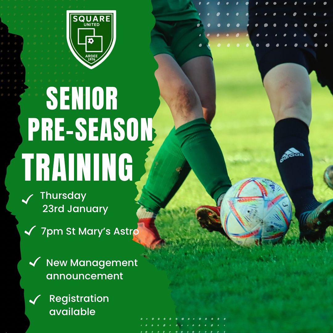 Senior Pre-Season training starts this Thursday. New Players welcome in all positions #soccer #ireland #preseason #training #irishfootball