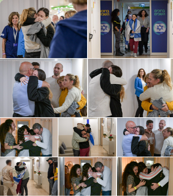 upuknews1's tweet photo. #WATCH : Footage of the moment when Romi, Emily, and Doron reuniting with their families. 
#RomiGonen #EmilyDamari #DoronShtenberKhir #Gaza #hostagedeal #HostagesRelease #IDF #Israel #IsraelHostage #Hamas #Israel https://t.co/F6wqXWkuHk