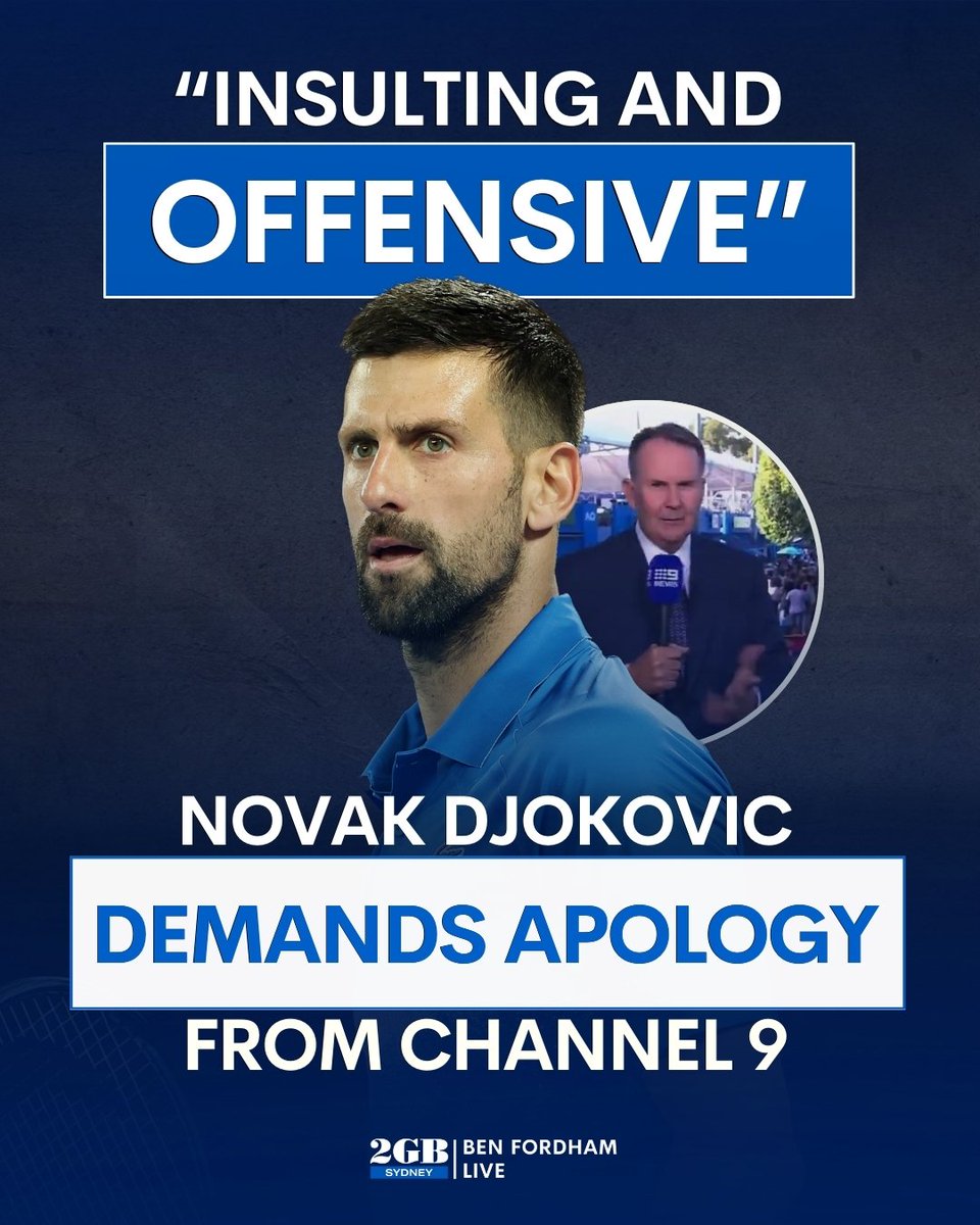 Channel 9 is in damage control.

Novak Djokovic has demanded an apology from the network.

It comes after an on air incident involving sports presenter Tony Jones.

Listen to the full details HERE.

🎧omny.fm/shows/ben-ford…🎧
