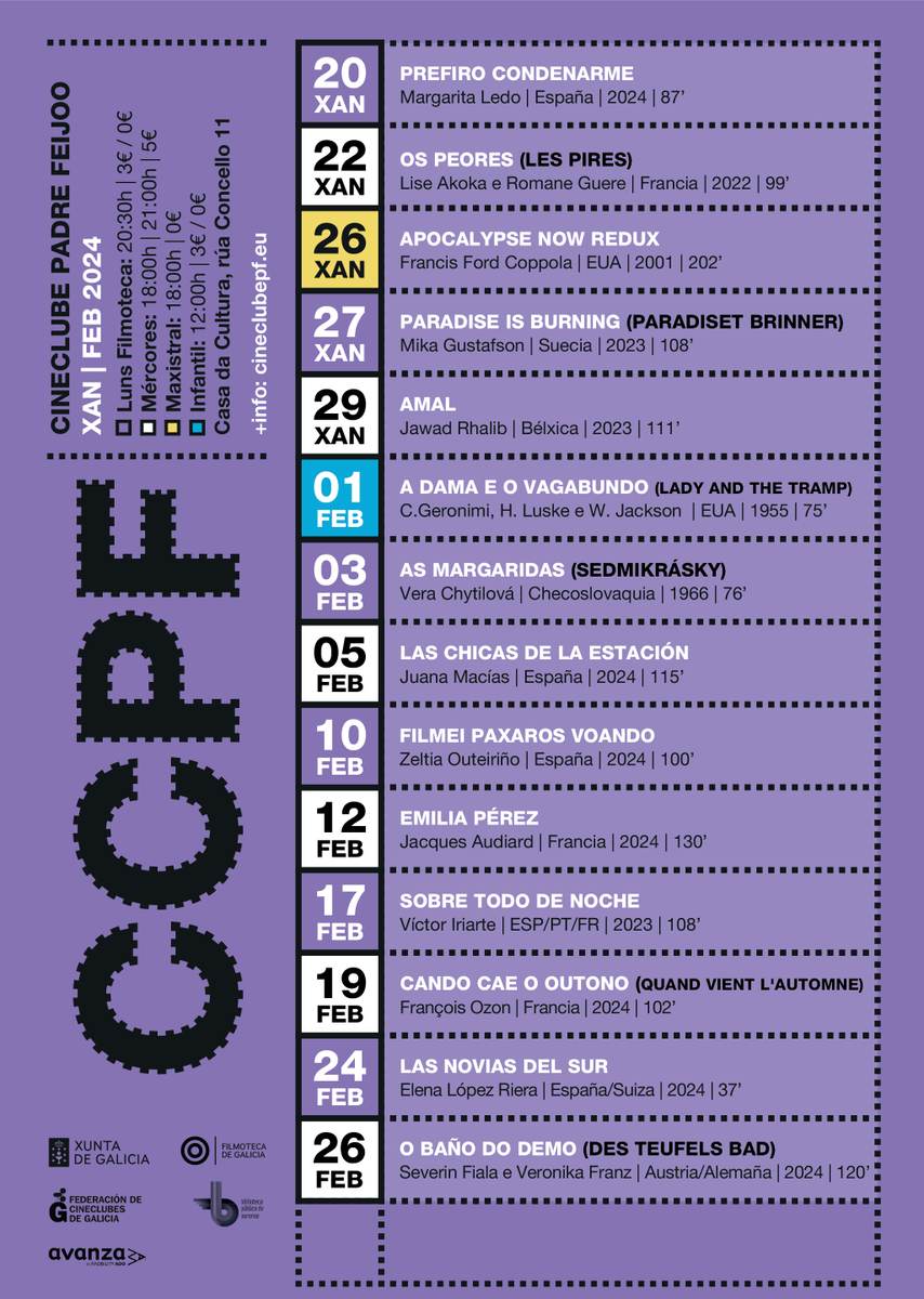 Ciclo xaneiro - febreiro 2025! Anota os filmes que non queres perder!✨🎥

Máis info 👉cineclubepf.blogspot.com/2025/01/progra…