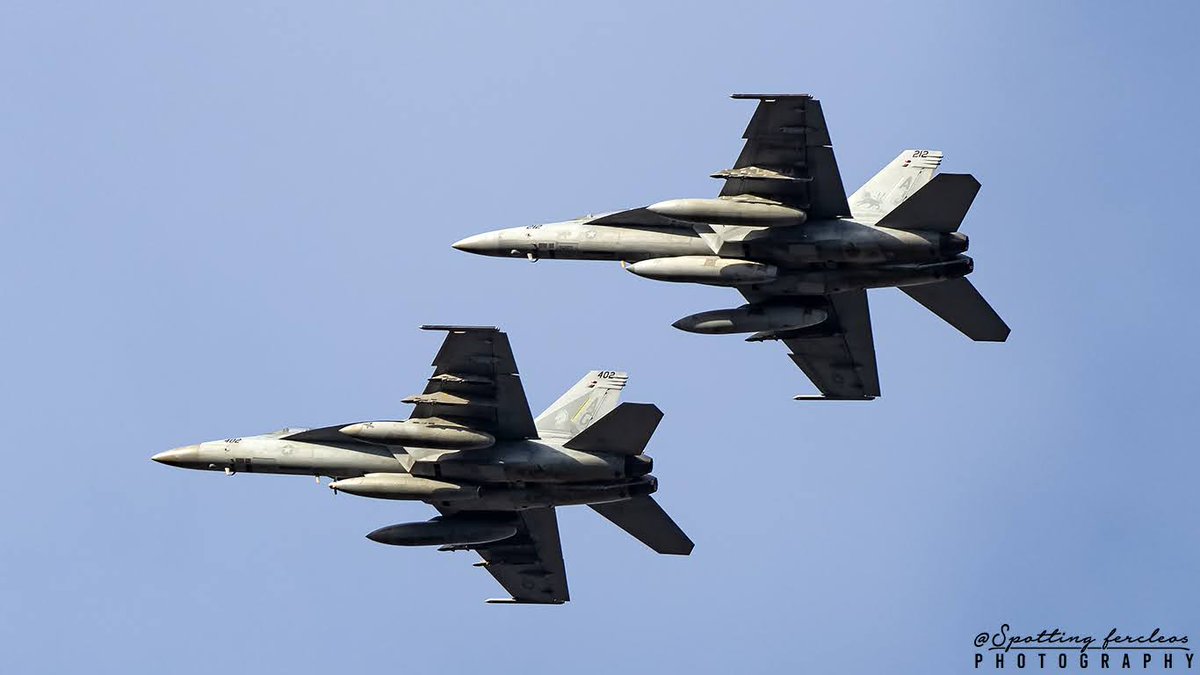FercleosSpotter's tweet image. Arrival of 2 USN F/A 18 Super Hornets at LERT today.
166627 F/A-18F VFA-37/AJ212
168880 F/A-18E VFA-105/AG402