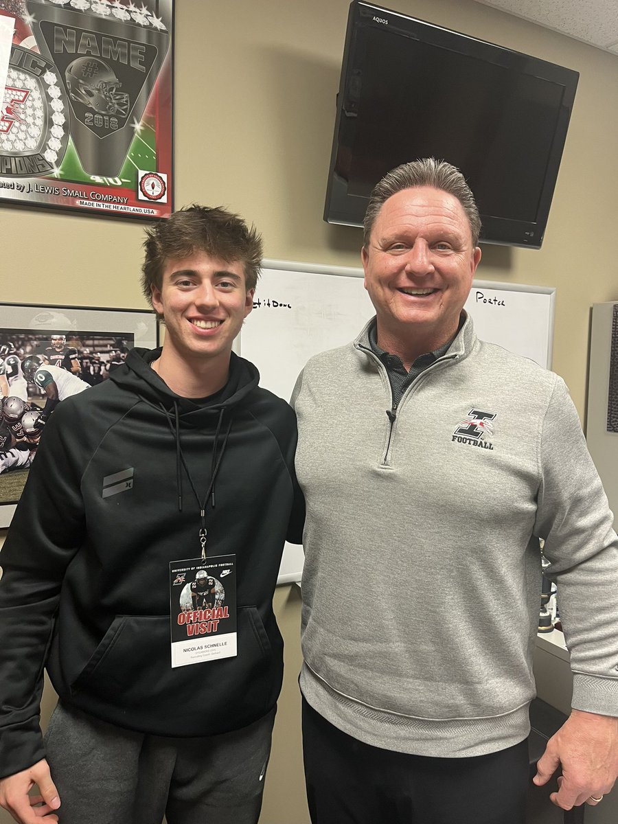 NSchnelle21's tweet photo. Thank you @UIndyFB for the amazing official visit! Loved everything about it, and a BLESSING to receive a spot from @KeeversChris to play football next season!! @Coach_Snuggs @CoachTGerhard @CoachBlackmon50 https://t.co/nLPK4o8Py8