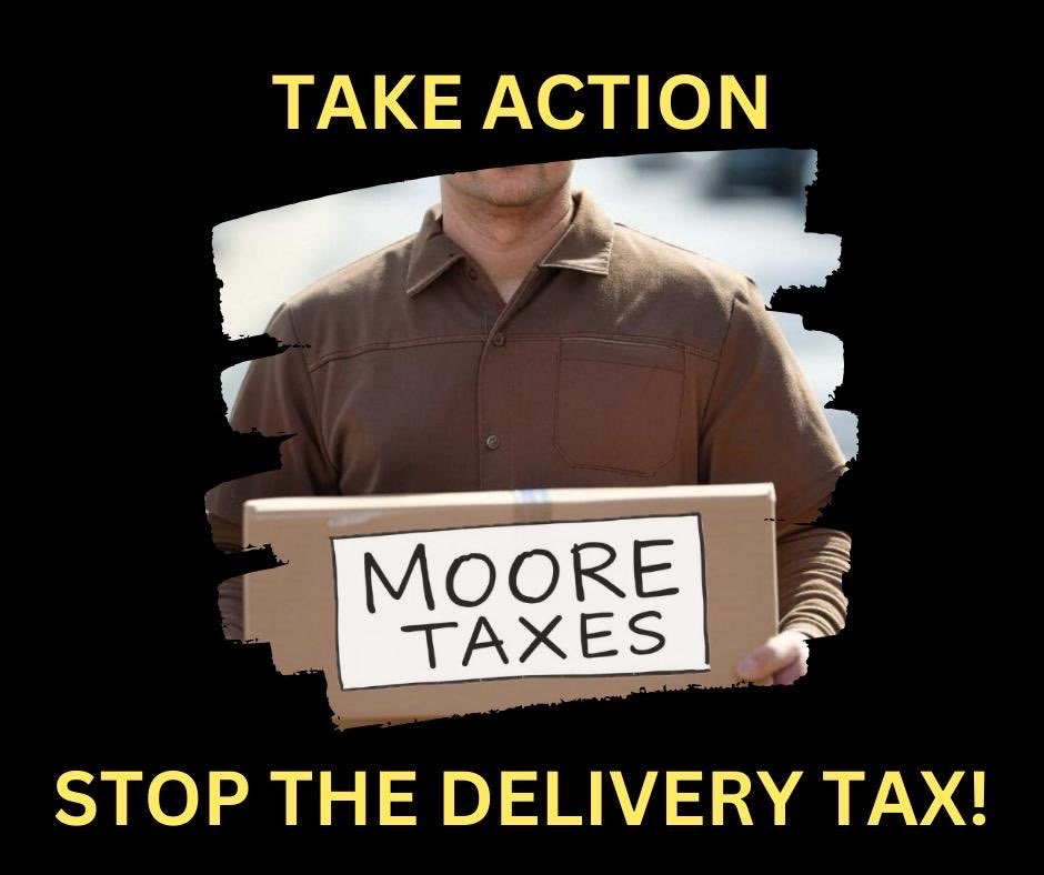 MDFreedomCaucus's tweet photo. Governor Moore wants to drop a Delivery Tax on your doorstep, but you can return it to sender. The Maryland Freedom Caucus has penned a letter, and all it needs is your signature to hit the Governor’s inbox. Make your voice heard—no postage required!  https://t.co/XS7A0C2EFS https://t.co/bO3nsCXOp0