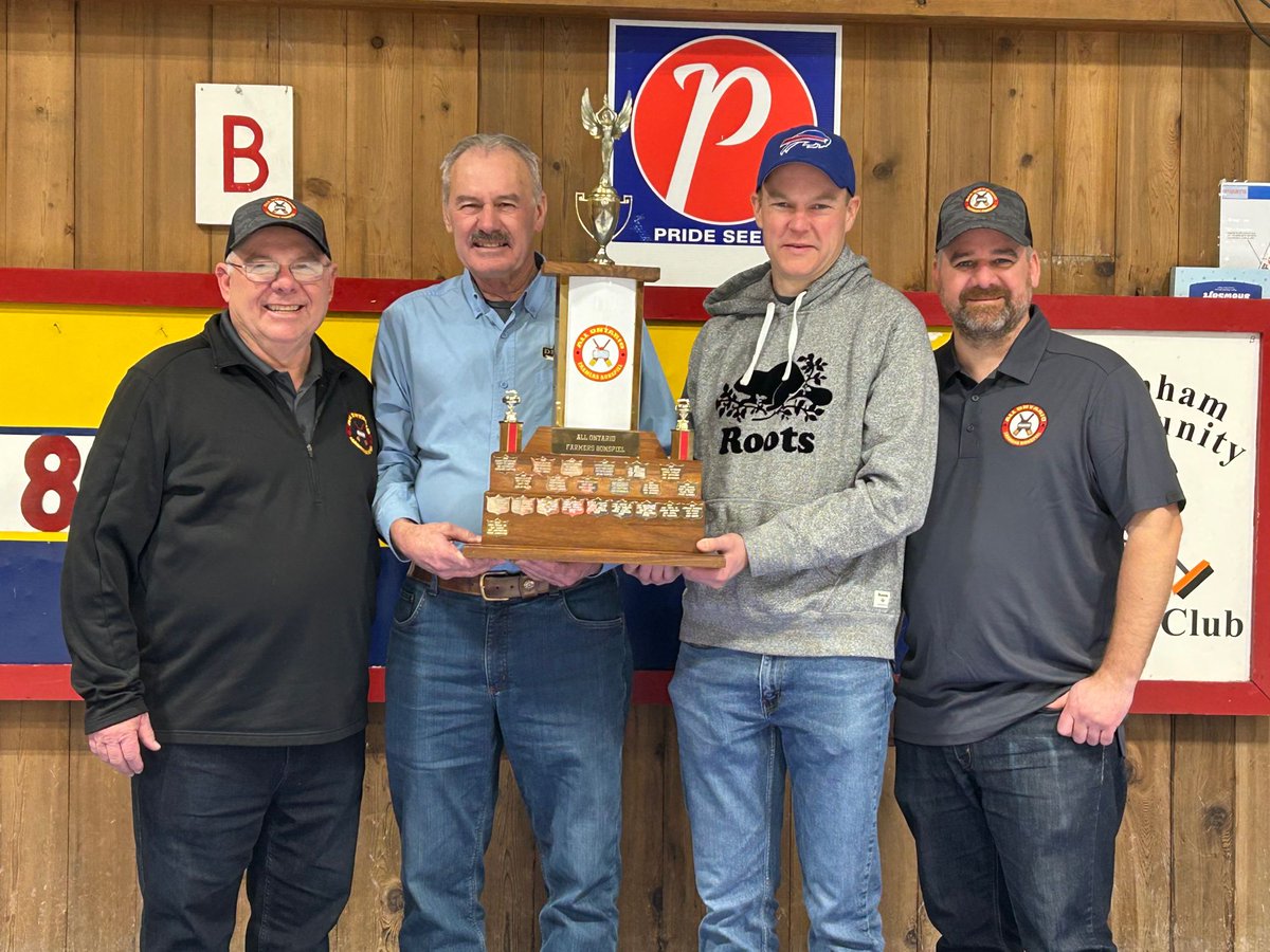 The champions for the 38th All Ontario Farmers Bonspiel is the Jerry Meyskens rink from Wallaceburg. 
Team Members: Jerry Meyskens, Randy Meyskens, Jordan Douglas and Bob Devolder
#curling #ontag