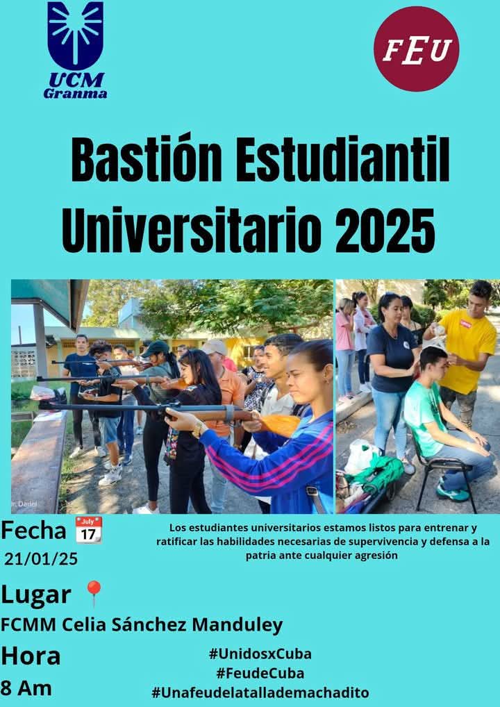 YanetsyTerry's tweet photo. #ProvinciaGranma. Un inicio de semana con la preparación de nuestros estudiantes para la Defensa de la Patria, como preámbulo del Ejercicio Bastión 2024. Al llamado de la Patria presentes! @PartidoPCC @AsambleaCuba @PresidenciaCuba @GobiernoGranma @GobiernoCuba @YudelkisOrtizB https://t.co/eynZIoM8mz