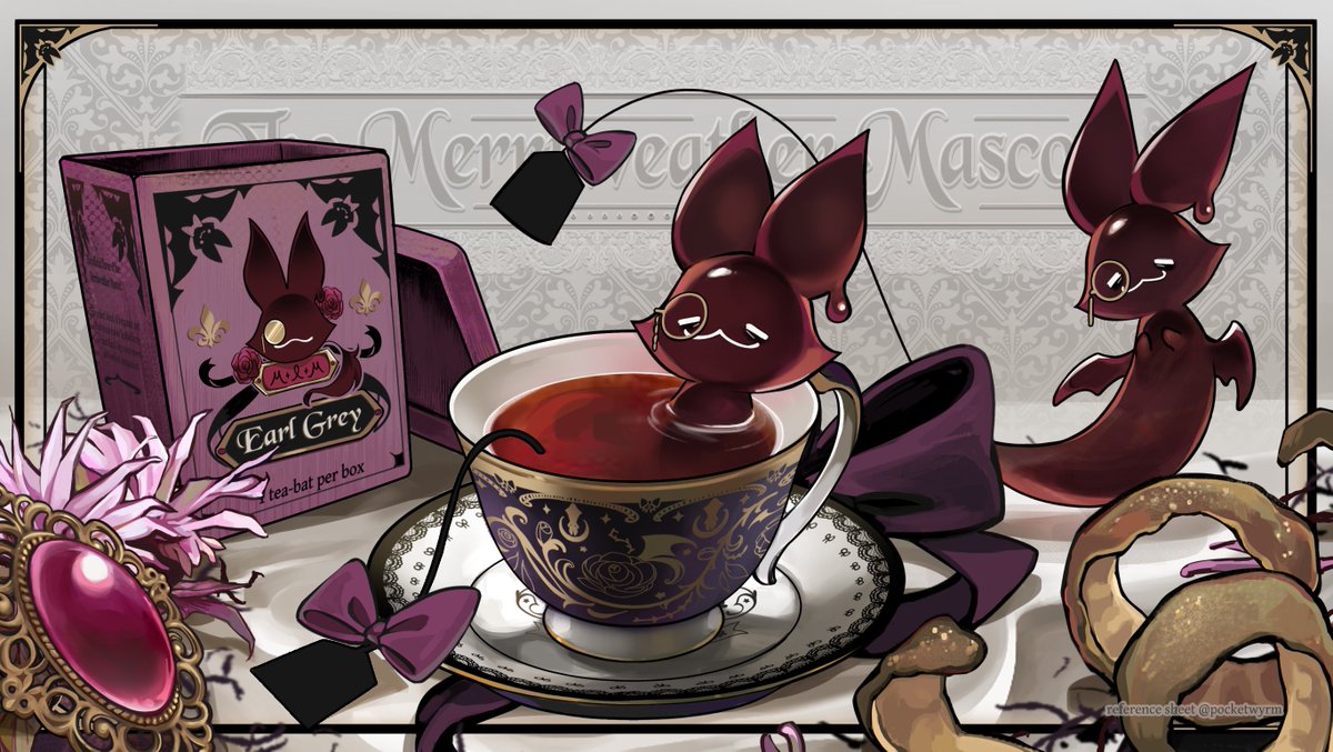MerriManor's tweet photo. Now that I debuted I can finally show off the new Manor mascot!
Teabats are a liquid-like critter meant to provide you with a tea flavor of your choice! Sir Earl Gray, 1st picture, is the face of the Teabats, and you're free to make your own to your liking!
#MerriAtelier π¦ https://t.co/tL5bf3FjDK