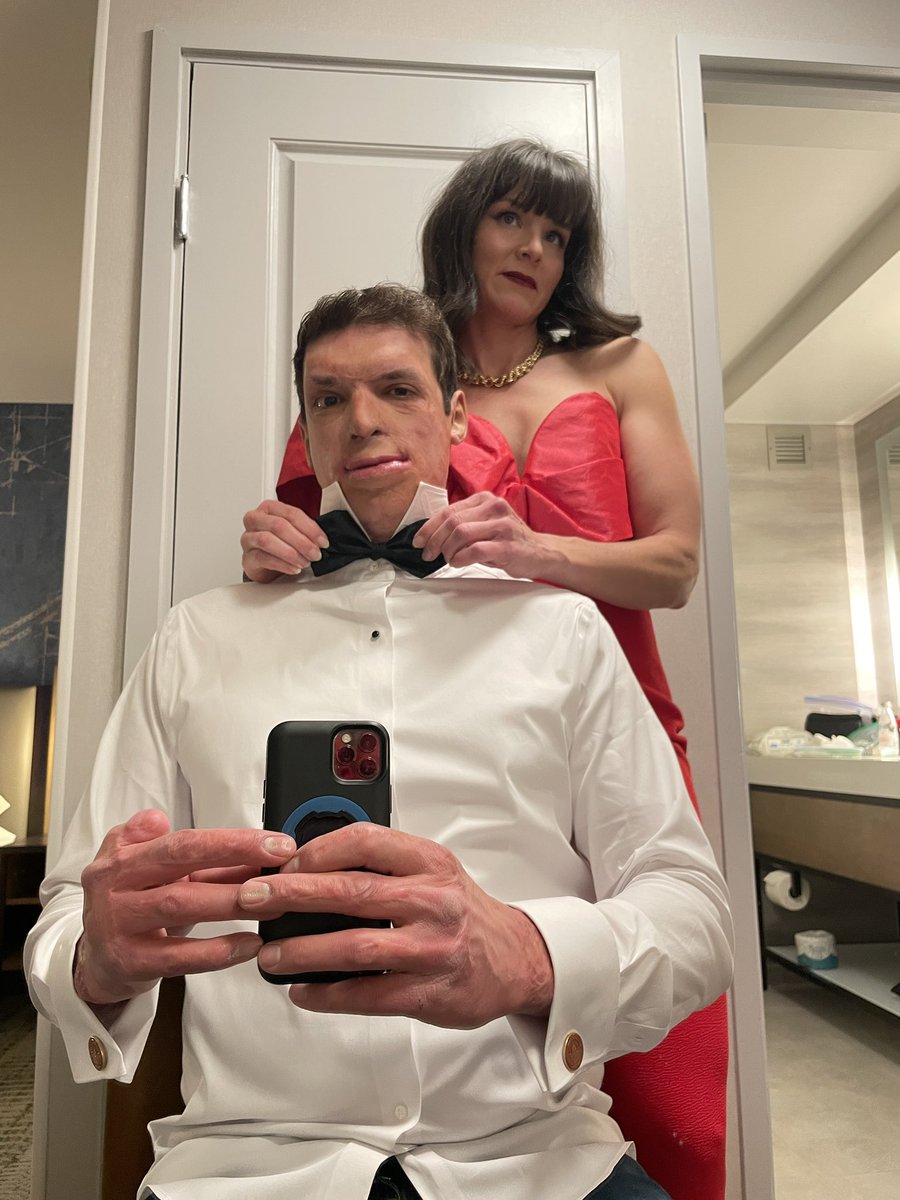 When your scarred 9 finger hands aren’t nimble enough to tie your bow tie for the Candlelight Dinner with President Trump you rely on your best friend and beautiful wife to help you look sharp. 

Thanks, Babe! 🇺🇸