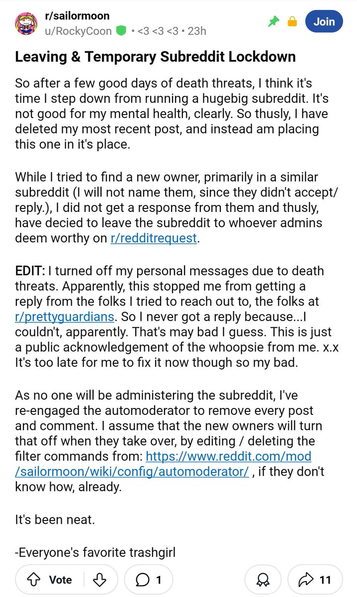 ectoGnostalgic's tweet photo. @JaneLysa911 They locked the sub reddit. Lol https://t.co/DYP2cwgIsI