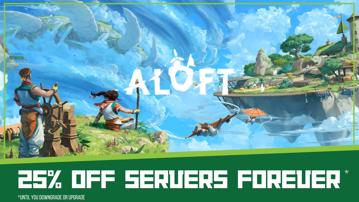 ✨We now host servers for Aloft✨

Aloft is a unique open-world survival game developed by Astrolabe Interactive, set amongst a series of floating islands high in the sky ☁️

And for a limited time only, we're offering 25% off forever! creeperhost.net/game/aloft
#Aloft #GameServers