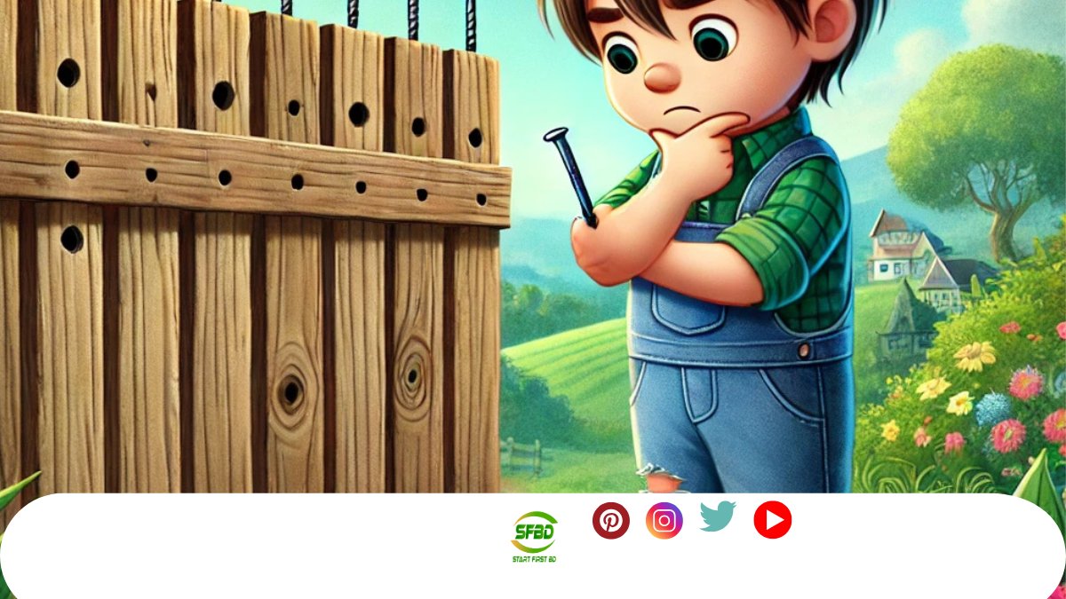 startfirstbd's tweet image. A boy named Amaan learned to control his anger after his father taught him a lesson using nails and a fence, showing how harsh actions leave lasting scars, even when forgiven.