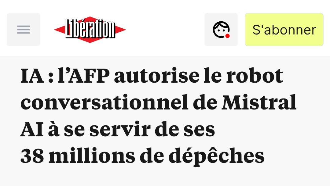 IA et EMI : les accords entre presse et chatbots se multiplient, comme celui entre l'AFP et Mistral 
liberation.fr/lifestyle/high…