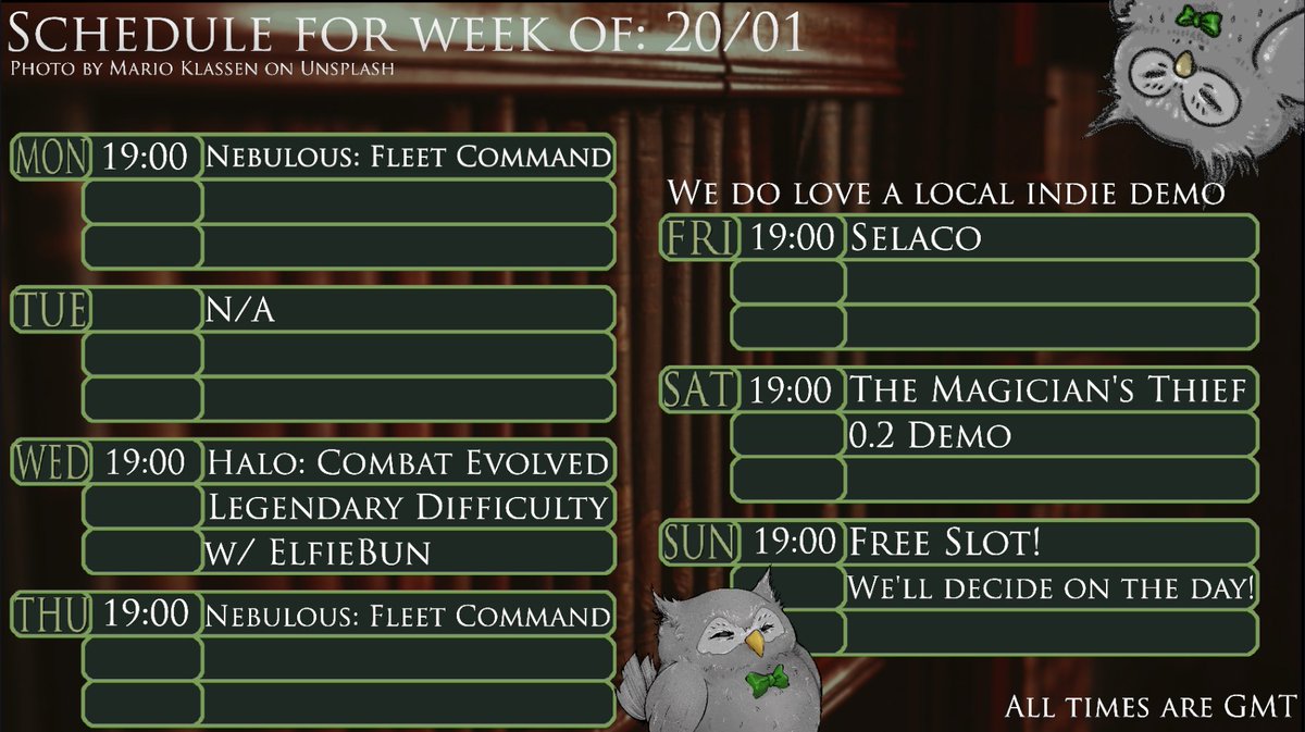 Maximilian_VT's tweet photo. Another week, another NEW SCHEDULE! Nebulous continues to infect my brain like a parasite, Halo with @elfiebun can be found on Wednesday and I'll also be trying out the 0.2 Demo for The Magician's Thief by my friend @DerekBottles!

#vtuber #streamschedule https://t.co/RlGVW1O8Zz