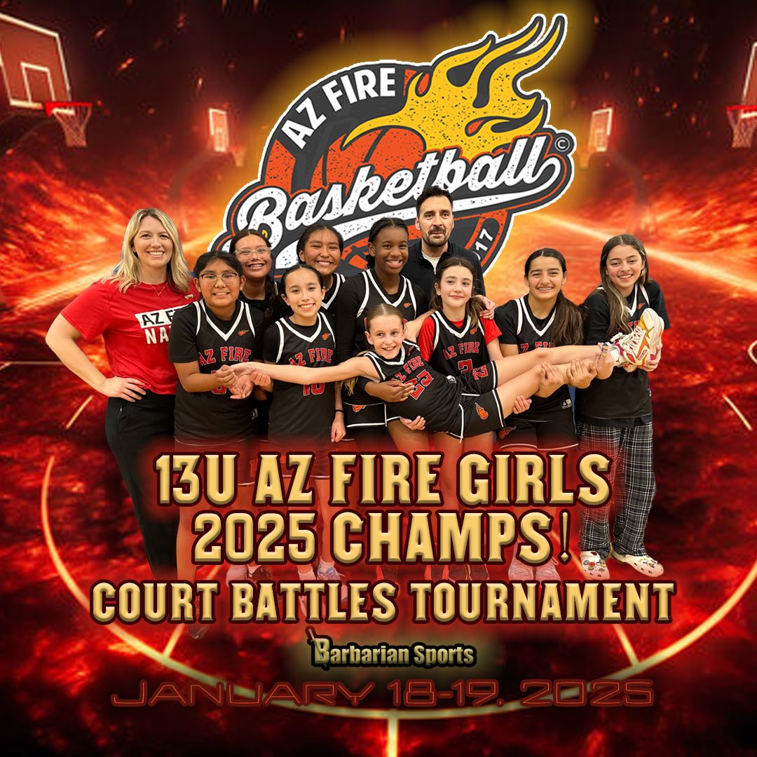 azfirebball's tweet image. 13U AZ Fire Girls Court Battles 2025 Champs! Great job ladies. Thank you @azbarbariansports_clubteam for a great weekend. 🔥🔥🔥