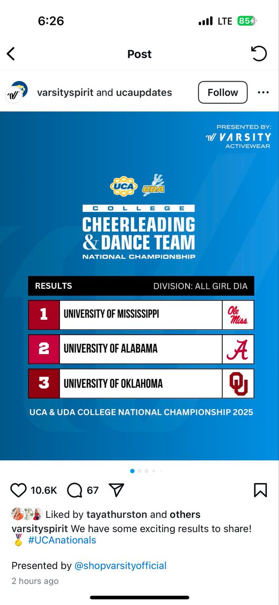 Jeff Sharritts (@jeffsharritts) on Twitter photo Proud of Alli! D1 National Champs!
#HottyToddy Proud of Alli! D1 National Champs!
#HottyToddy