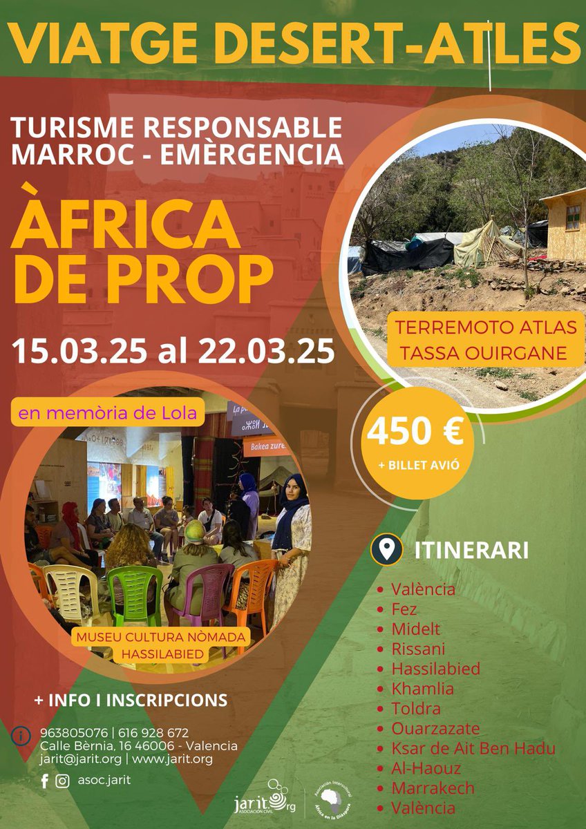 Oberta inscripcio Viatge del desert al atles, vos esperem!!! <a href="/c_valenciana/">Comunitat Valenciana</a> <a href="/GVAeducacio/">GVA Educació</a> <a href="/GVAturisme/">GVA Turisme</a> #TurismoSostenible <a href="/RevistaSao/">Revista Saó</a> <a href="/redespanolafal/">Red Española de la Fundación Anna Lindh</a>