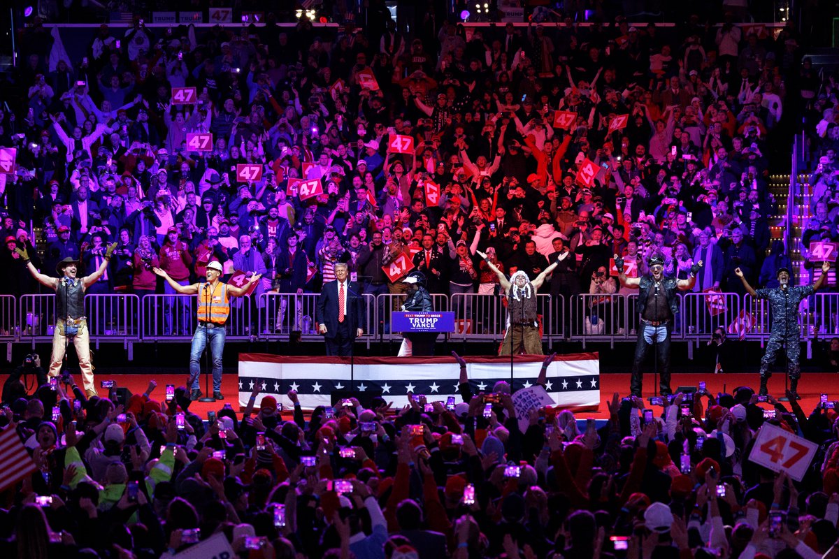 President-elect Donald Trump closes his inaugural weekend rally at Capital One Arena with a live performance of Y.M.C.A. alongside the Village People