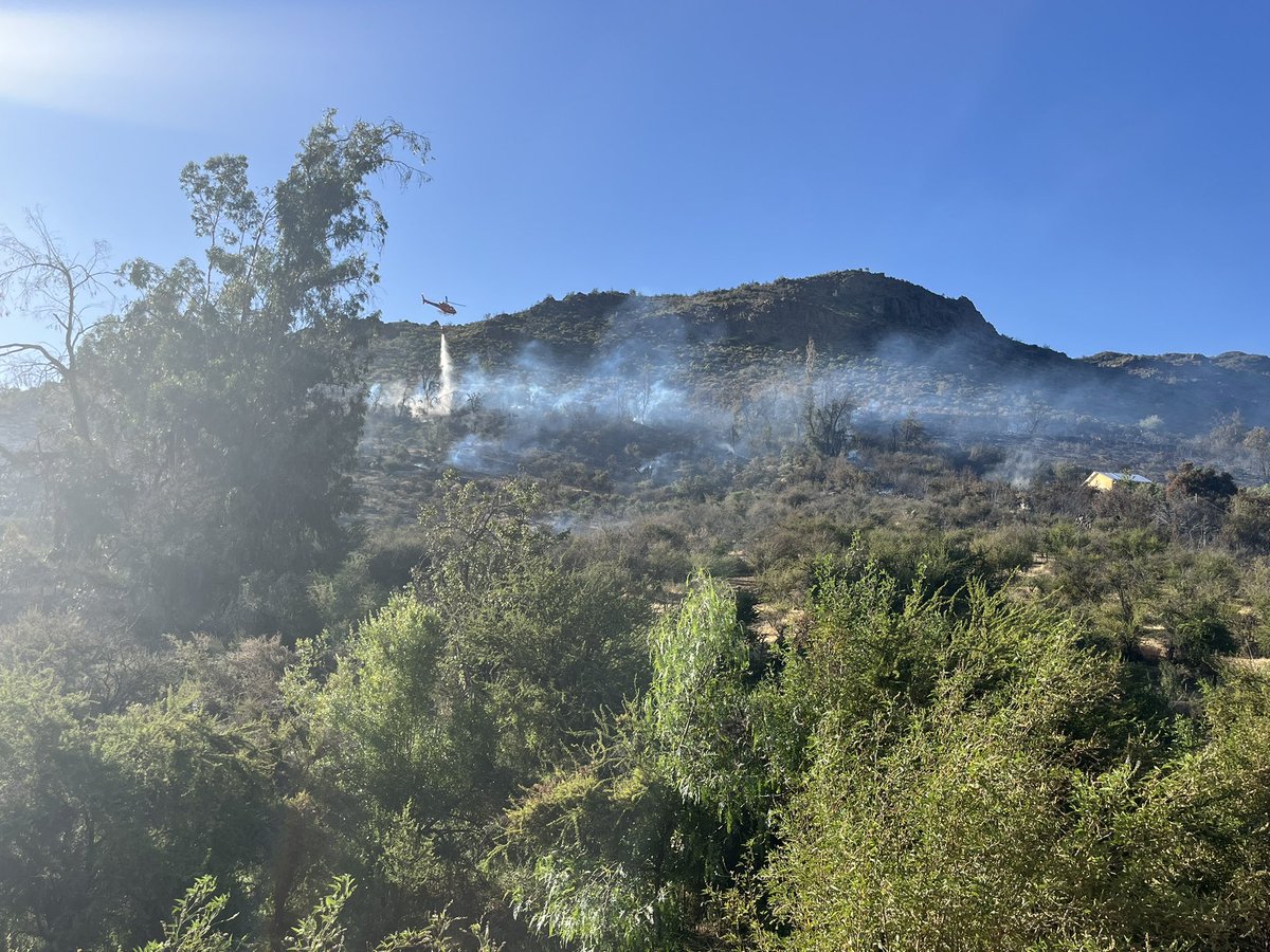 conaf_valpa's tweet photo. ⭕️Contenido se encuentra el #IncendioForestal “Río Colorado”, en #SanEsteban, el cual consume una superficie preliminar de 19,8 hectáreas. 
➡️Equipos aéreos y terrestres de #CONAFValparaíso y #Bomberos de las provincias de #Quillota, #LosAndes y #SanFelipe
🔴#AlertaRoja comunal https://t.co/5m1nVaLkF0