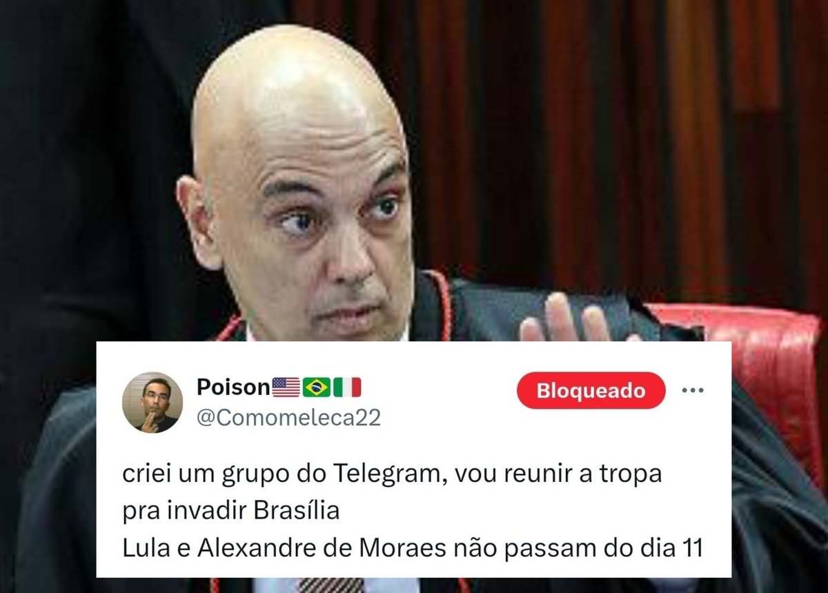 pesquisas_elige's tweet photo. 🚨URGENTE: Apoiadores do ex-presidiário Jair Bolsonaro (PL) estão planejando o assassinato do Presidente @LulaOficial e do Ministro @alexandre, através do Telegram. Isso é MUITO GRAVE, então peço que compartilhem essa postagem e marquem as autoridades competentes nos comentários!🇧🇷👍😎😱

🗞️@vinicios_betiol