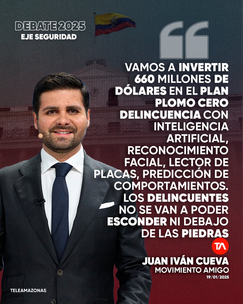 #DebatePresidencial2025 | "En mi gobierno nunca más nadie morirá por el robo de un celular". Juan Iván Cueva, candidato presidencial de Movimiento Amigo, habló de seguridad 🔴 ow.ly/CR4350UJbGx