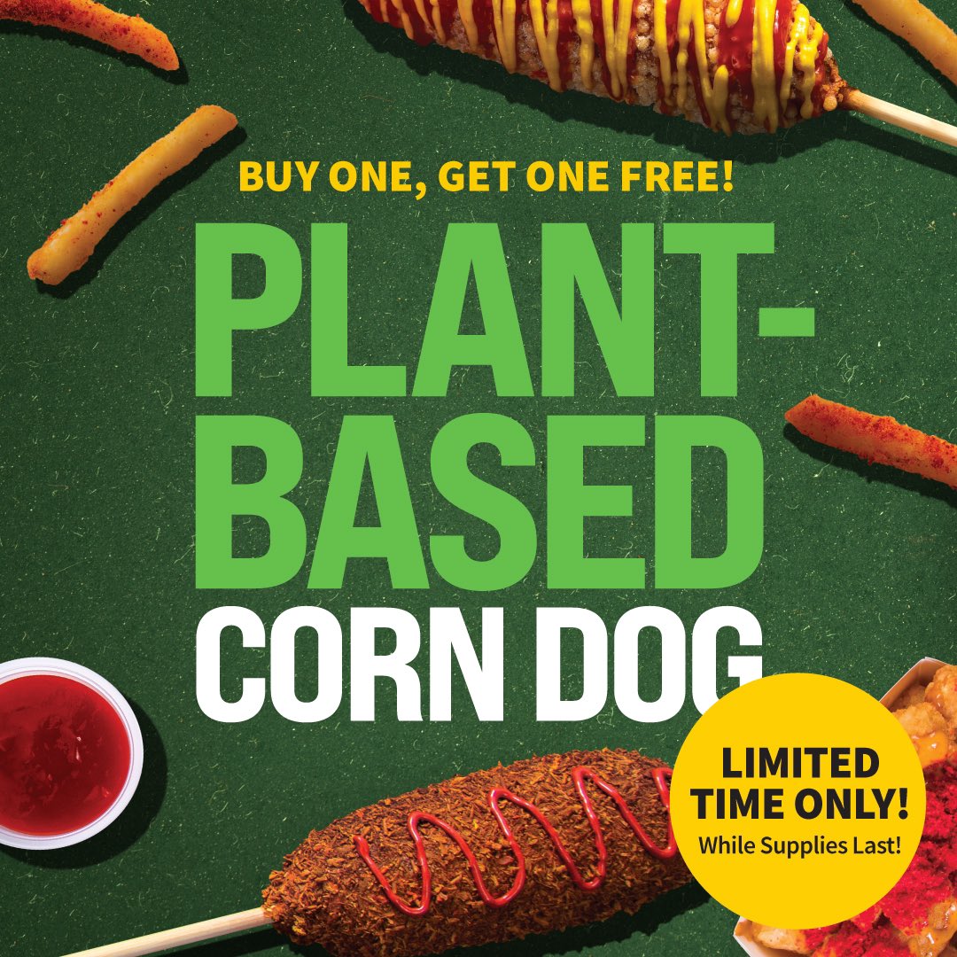 twohandscorndog's tweet photo. Still some time left to celebrate #Veganuary! Don’t knock it till you try it! @veganuary 
.
.
.
.
.
#TwoHandsCornDogs #CornDog #CornDogs #KoreanCornDog #KoreanFood #HotDog #HotDogs #HotDogGourmet #HotDogLovers #HotDogLover #CheatMeal #CheatMeals #StreetFood #Vegan #plantbased https://t.co/sdcK4GWha5