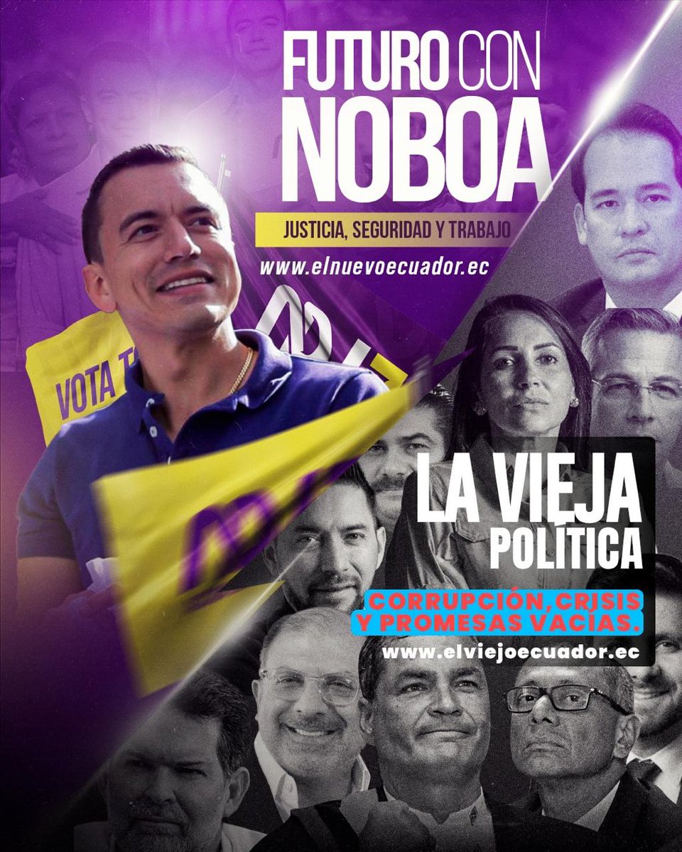 #EcuadorConNoboa: El futuro diferente que todos merecemos 🧬🇪🇨💜

Gracias, presidente @danielnoboaok, por liderar con valentía y darnos la inspiración para construir juntos un nuevo Ecuador lleno de esperanza.

✅ elnuevoecuador.ec 
❌elviejoecuador.ec

¡El pasado no