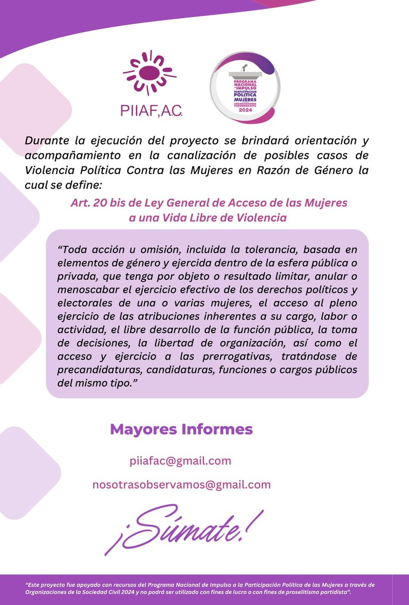 RedObservamosM's tweet photo. Si eres víctima o conoces a una mujer que ha sido víctima de violencia política ... escríbenos! https://t.co/8Oy1RfSQR6