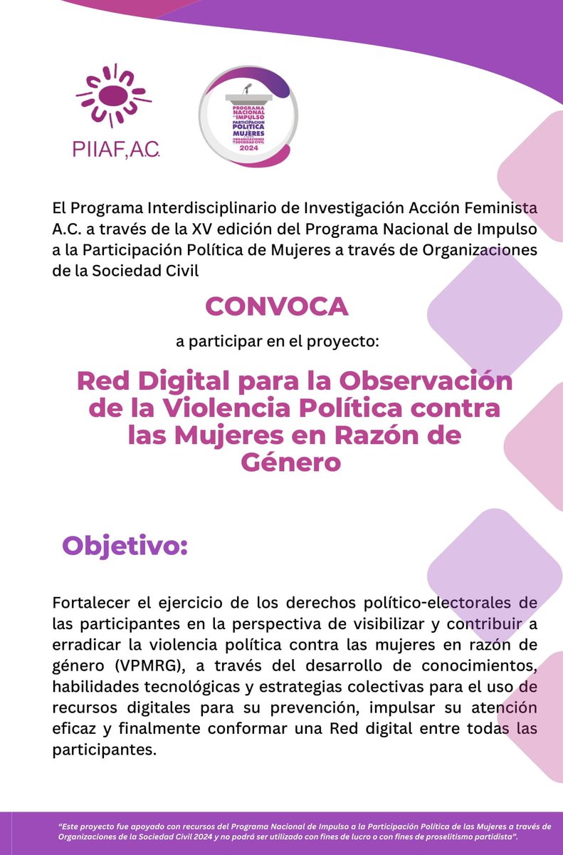 RedObservamosM's tweet photo. Te invitamos a ser parte de este proyecto encaminado a la conformación de una Red Digital para la Observación, identificación, registro y difusión de actos de Violencia Política contra las Mujeres en el estado de Morelos https://t.co/FRiwRBPzLt