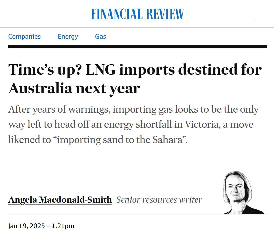 TheAusInstitute's tweet photo. Like "importing sand to the Sahara"

Australia, one of the world's biggest gas producers, is set to import gas. 

It shows the extraordinary failure of consecutive Australian governments to stand up to multinational gas corporations. https://t.co/tNVmSidtop