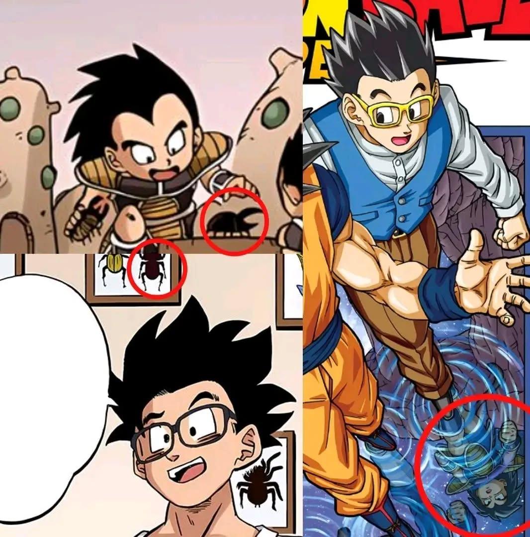 dbs_10_10's tweet photo. Raditz and Gohan seem to really like insects. What's even crazier is that in the cover of vol 19 DBS, Raditz is also Gohan's reflection. https://t.co/JB6dOjJwl0