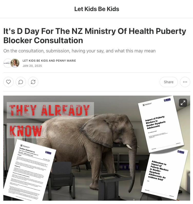 letkidsbekidsnz's tweet photo. It's D Day For The NZ Ministry Of Health Puberty Blocker Consultation
🧵1/4
This one has been a challenge for many, to decide on their response. Here is our LKBK Founder @pennymarienz's take. (link in comment) #PubertyBlockers