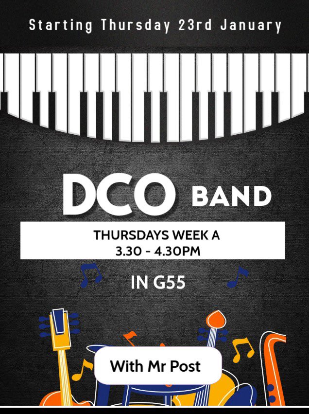 Polite reminder about Band starting this week (week A) no need to sign up just come along! <a href="/Dixons_Co/">Dixons Cottingley Academy</a>