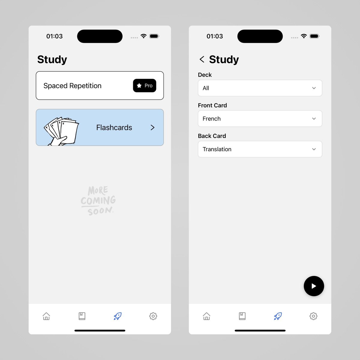 Todays result. Changed the design of the Study screen. Keeping things simple is always the best way to go and gets me closer to actually shipping this app soon.

What do you think?