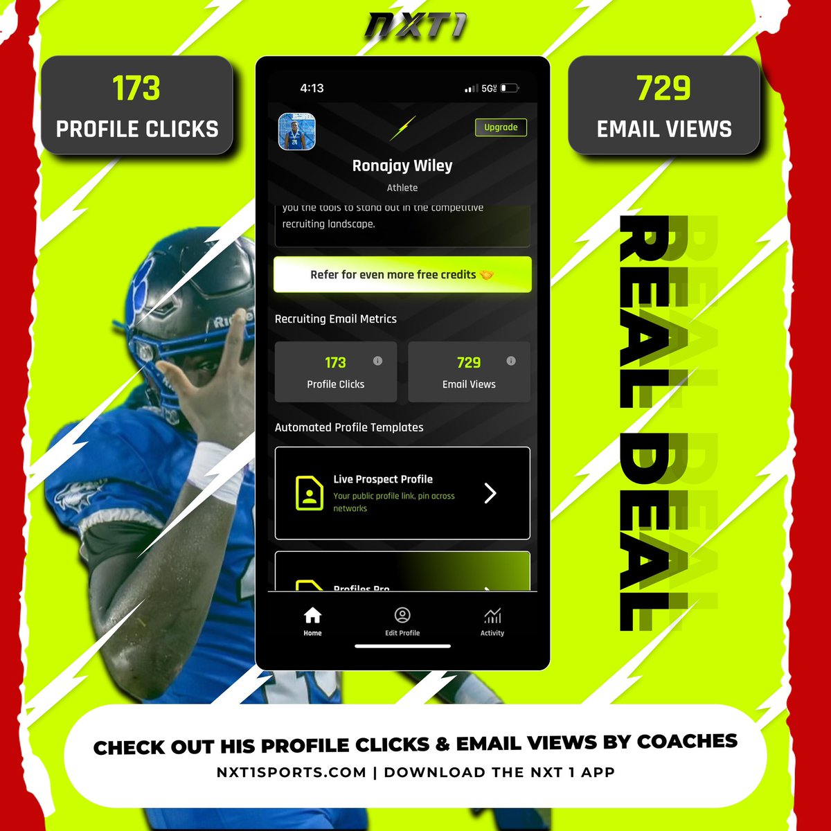 NXT 1 (@nxt1sports) on Twitter photo 173 profile coach clicks. 729 coach email views. ONE platform driving real results.
<a href="/WileyRonajay/">Ronajay “Binka” Wiley</a> keep grinding 🔥🔥🔥
ATH | Class of 2026
📈 NXT 1 puts you in front of the right people with ease. From coaches to recruiters, our tools give athletes the spotlight they deserve. 173 profile coach clicks. 729 coach email views. ONE platform driving real results.
<a href="/WileyRonajay/">Ronajay “Binka” Wiley</a> keep grinding 🔥🔥🔥
ATH | Class of 2026
📈 NXT 1 puts you in front of the right people with ease. From coaches to recruiters, our tools give athletes the spotlight they deserve.