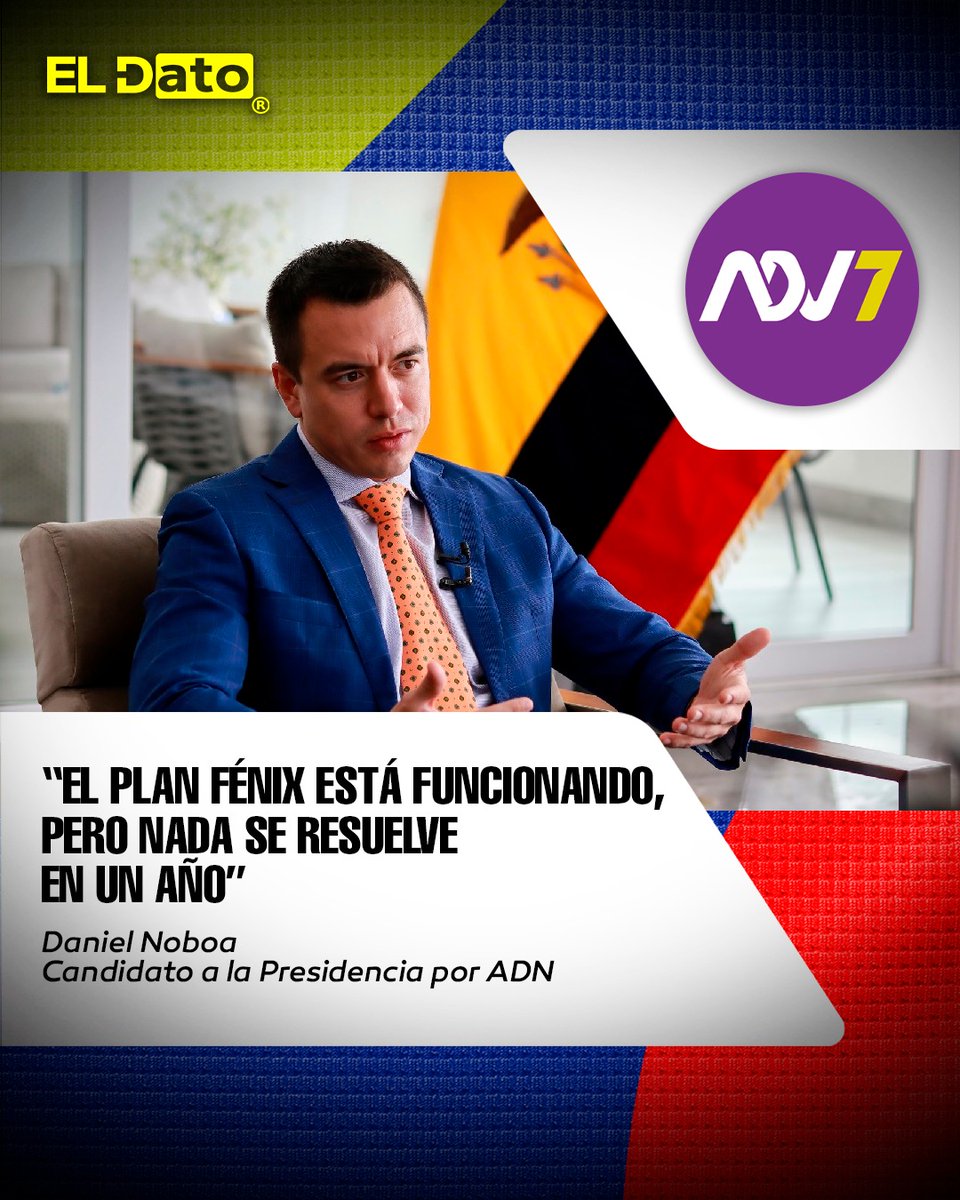 ElDatoEcua's tweet photo. #DebatePresidencial2025🇪🇨 “El Plan Fénix está funcionando, pero nada se resuelve en un año”, manifestó Daniel Noboa, Candidato a la Presidencia por ADN.

@ElDatoEcua👈

#ElDato #Ecuador #Elecciones2025 https://t.co/llnncKgcUH